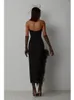 Casual Dresses Bevenccel Sexig i Feather Patchwork Split bodycon Sticked Bandage Dress for Women Elegant Evening Party Club 2023