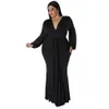 Plus Size Jurken Maxi Lange Mode Effen Kleur Elegantie Sexy v-hals Jurk Chic Party Draagt Groothandel Dropshipping 230307