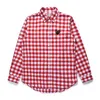 Designer Men's Casual Shirts Com des Garcons PLAY CDG Man Black Heart Long Sleeve Gingham Plaid Shirt Mens Red/White