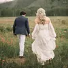 Abito da sposa Boho Forest Garden Abiti maniche lunghe a lanterna con spalle scoperte Abiti da sposa in pizzo pieno Eleganti abiti da Noiva personalizzati