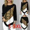 Kvinnors T-shirt Kvinnors Autumn Printed Stitching Long Sleeve T-skjorta damer Casual Plus Size Tops S-5XL 230325