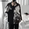 Men's Casual Shirts Men Casual Shirt Spring Print Patchwork Lapel Long Sleeve Streetwear Tops Korean Loose Fashion Shirts Camisas 5XL INCERUN 230325