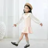 Kız Elbiseler Kızlar V Yastın Elbise 2023 İlkbahar ve Sonbahar Tarzı Moda Şifon Uzun Kollu Çocuklar Eklem