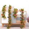 Decorative Flowers 220cm Artificial Rose Vine Autumn Cane Backdrop Wall Hanging Decor Fake Rattan Garland For Wedding Home El Decoration