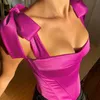 Damestanks Camis sexy dames tube tops bijgesneden sexy tank schattige vaste kleur vlinderdas riem mouwloze criss kruis veter corset vest 230325