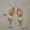 Kolczyki Dangle Bohemia Vintage Natural Tiger Stone Metal Drop for Women Blue Crystal Earring Fashion India Biżuteria