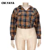 Chemisiers pour femmes chemises CM.YAYA grande taille femmes Plaid à manches longues irrégulier simple boutonnage Blouses et hauts de chemise 230325