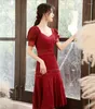 Vêtements ethniques Vintage rouge mariée mariage Qipao longue robe élégante serrée fête de bal Cheongsam Abito Da Sera