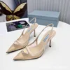 23s luxemerk sandaaljurkschoenen Romantische elegante driehoek geborsteld gaas sandalen schoenen vrouwen slingback pumps schoeisel dames hoge hakken feest trouwschoenen