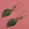 Dangle Earrings Bohemian Ethnic Vintage Bronze Green Stone Heart Leaves Drop Earings Women Charm Long Gifts India Jewelry