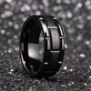 Wedding Rings Fashion Men's 8mm Gold Groove Beveled Edge Black Tungsten Carbon Fiber Ring Punk Gear Wheel Stainless Steel For MenWedding