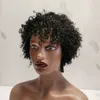 Brasilien menschliches Haar Curly Pixie Bob Schnittperücke mit Pony Kinky Wave Black Perücke