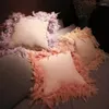 枕5x45cm白/灰色/ピンクの本物の羽毛枕カバーカバーlumbarの家の装飾用の豪華なバックケースソイルドカラー
