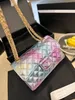 Mode femmes CF WOC coloré sac à bandoulière mode métal Logo rabat ouvert diamant Checker peau de mouton sirène grande capacité sac en cuir véritable