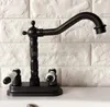Bathroom Sink Faucets Black Oil Brass Deck Mounted 2 Hole Wash Basin Faucet Dual Ceramic Lever / Cold Water Mixer Vessel Taps Whg068