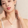 Chains 2023 European And American Retro Female Necklace Collarbone Chain Metal Coin Contracted Wind Pearl Shell Party