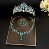 Elegante luxe hemelsblauw Crystal Rhinestone Crown sieraden Sets Choker ketting oorbellen tiara sieraden bruiloft accessoires