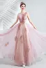 Festklänningar långa svettblommor rosa ärmlöst gyllene pulver paljetterad lady girl kvinnor prinsessa brudtärna bankettboll klänning klänning klänning
