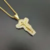 Pendant Necklaces Zircon Men's Fashion Titanium Steel Gold Plated Rhinestones Jesus Cross Necklace Hip Hop Religion JewelryPendant Neckl