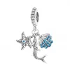 925 سحر Siver Beads لـ Pandora Charm Bracelets مصمم لـ Women Ocean Series Mermaid Dangle