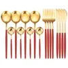 Dinnerware Sets Red Gold Cutlery Set Knife Fork Spoon Dinner Kitchen Silverware Flatware Tableware 430 Stainless Steel