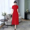 エスニック服レースチョンサムロングキパオ2023スプリングドレス大サイズシルクイブニングパーティーガウン伝統的な中国人女性ドレス