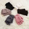 Fem fingrar handskar korallfleece stickad fingerlös flip vinter varm flexibel pekskärm män kvinnor unisex exponerade finger vantar