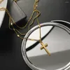 Catene in acciaio al titanio non sbiadite Collana a tre strati Ciondolo con ciondolo a forma di croce Geometria femminile 3 strati Girocollo a catena Maglione Colier