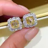 Stud Earrings WPB S925 Sterling Silver Women Square Diamonds Sparkling Premium Jewelry For Girls Holiday Gifts Wedding