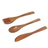 Din sets sets 3 pc's houten mes vork lepel set herbruikbare rechte handgreep Phoebe Dinner Utensil Kit voor thuisgebruik