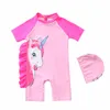 Swim Wear Swimsuit Baby Girl Unicorn Mermaid Girls Swimwear with Short Sleeve Sun Protection Children Swimming Suit Bath Suits 230325