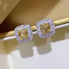 Stud Earrings WPB S925 Sterling Silver Women Square Diamonds Sparkling Premium Jewelry For Girls Holiday Gifts Wedding