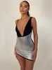 Vestidos casuais rlmababy moda tie sexy pacote de retalhos de retalhos Hip Bodycon Clubwear Clubwear Shiny Backless curto