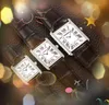 Dos agujas cinturón de cuero genuino reloj mujeres hombres cuadrado tanque romano serie pareja amantes Japen VK cuarzo ocio moda escaneo garrapata reloj de pulsera Relogio masculino