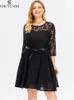 Plus size Dresses Lace Patchwork Elegant Woman Evening Party Dress Oneck Lace Up Chiffon Aline Mini Wedding Guest Plus Size Party Dresses 230325