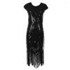 Casual Dresses Women 1920s Vintage Flapper Party Dress Great Gatsby Shiny O-Neck Cap Sleeve Sequin Bead Fringe Tassel