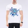 Camisetas masculinas Personalidade pintando camisa tigre de manga curta Design de animais de verão O-gola o tops casuais moe cerf 82j-1#