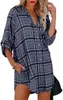 Chemises de chemisiers pour femmes 2023 Blouse Plaid Casual Shirt Vestidos Fashion Bouton à manches longues Femme Femme Blusa Mini Robe TUNIC Wall22