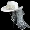 Chapéia larga Balde Bride Cowgirl com véu Novelty Cowboy Summer Beach Long Western Fancy Dress Acessório 230325