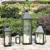 Candle Holders Garden Floor Windproof Candlestick Lamp Glass European Wrought Iron Holder Large Outdoor Candelabros Metal Lantern KC50Candle