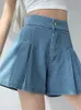 Kvinnors shorts Surmiitro M-5XL Summer Fashion Korean Wide Leg Blue Denim Jeans Shorts Women High midja Korta byxor Kvinna med fickor 230325