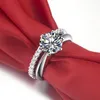 Cluster Rings 14K White Gold AU585 Jewelry Custom 1:1 Copy 1CT Round Cut Diamond Engagement Ring 0.23ct Wedding Band Female Set