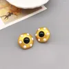 Backs Earrings European And American Retro Hepburn Style Geometry Shape Black Resin For Women Elegant Plating 18k Gold