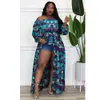 Plus size Dresses Plus Size Women 4xl Dress Leopard Camo Floral Print Elegant Dress Lady Fashion Party Split Robe Spring Luxury Club Cloth 230325