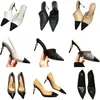 Spetsiga Kvinnor Tofflor Lyx Designer Högklackat Pärla Stilettklackar Pumps Vintage mjuk lampskinn Brevtryck Solid Clour Bröllopsfest Bekväm EUR36-41