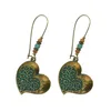 Dangle Earrings Bohemian Ethnic Vintage Bronze Green Stone Heart Leaves Drop Earings Women Charm Long Gifts India Jewelry