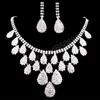 Luxury Silver Color Rhinestone Crown Jewelry Set Elegant Crystal Choker Halsbandörhängen Tiara smycken Bröllopsdräktuppsättning