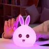 Luzes noturnas Led Night Lamp Touch Sensor Rabbit Silicone Animal Light Colorful Child Holiday Gift Sleepping Bedroom Desktop Table Decor P230325