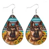 Kolczyki Dangle Western Dogs Teardrop Sublimation Projekt Loparda Serape Słonecz Kwiatowy i brokatowy wzór psów