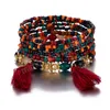 6pcs/conjunto pulseira de miçangas boêmios Conjunto para mulheres borlas charme miçangas de sementes coloridas pulseira de cadeia de jóias étnicas femininas boho